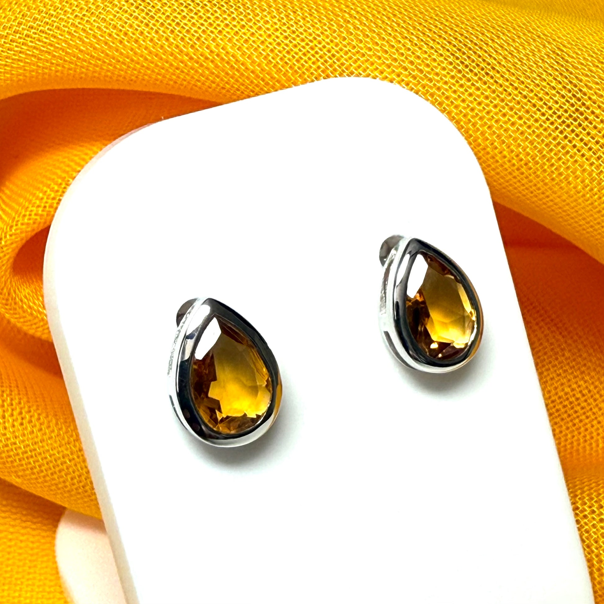 Real citrine earrings fancy stud swirl pear teardrop shape white gold