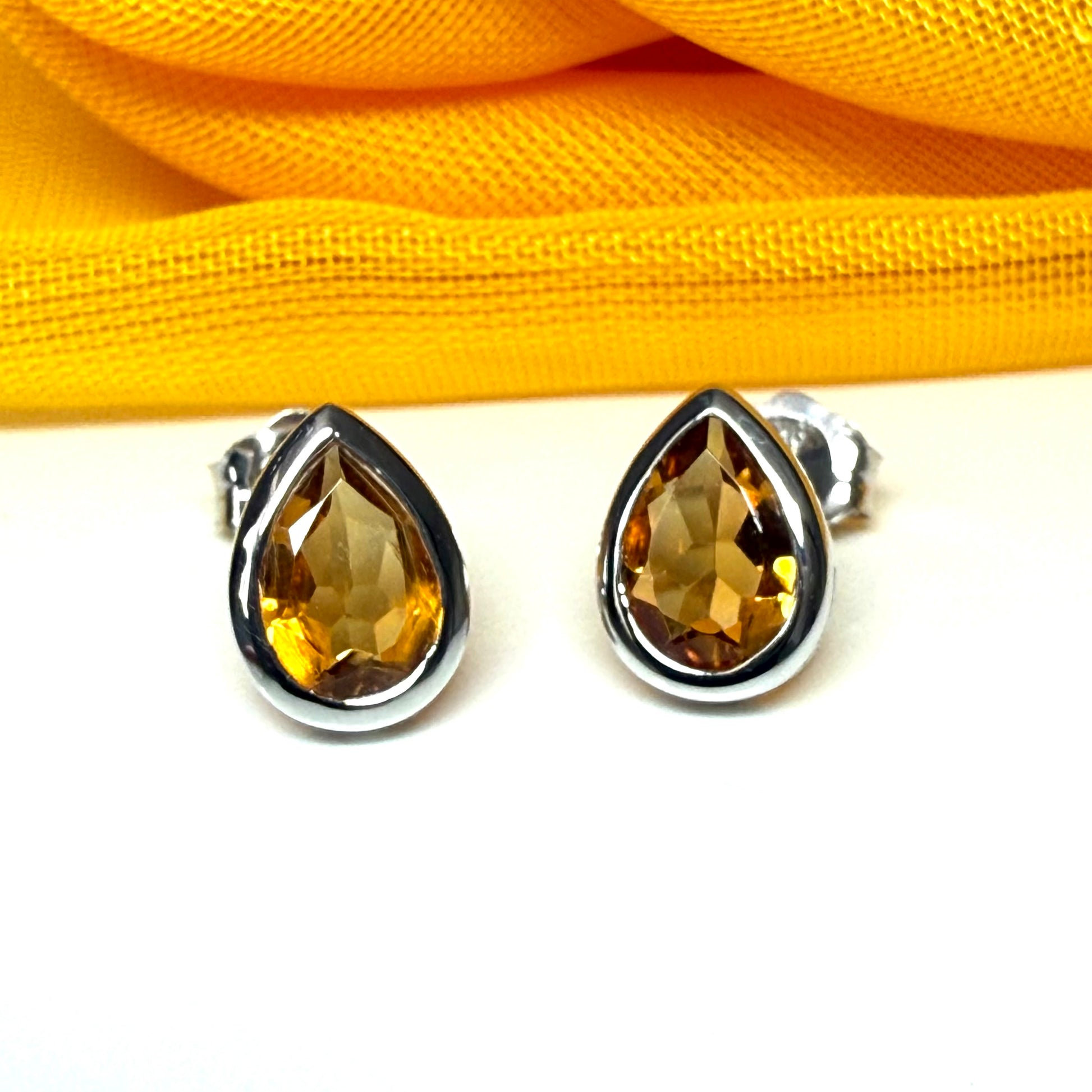 Real citrine earrings fancy stud swirl pear teardrop shape white gold