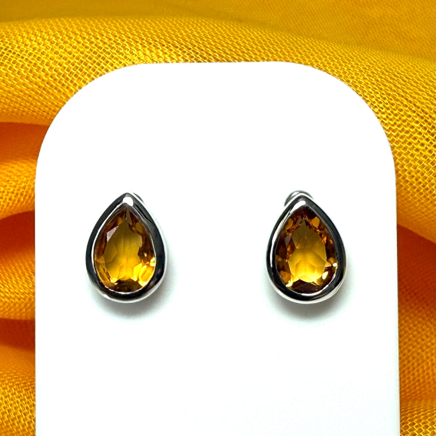Real citrine earrings fancy stud swirl pear teardrop shape white gold