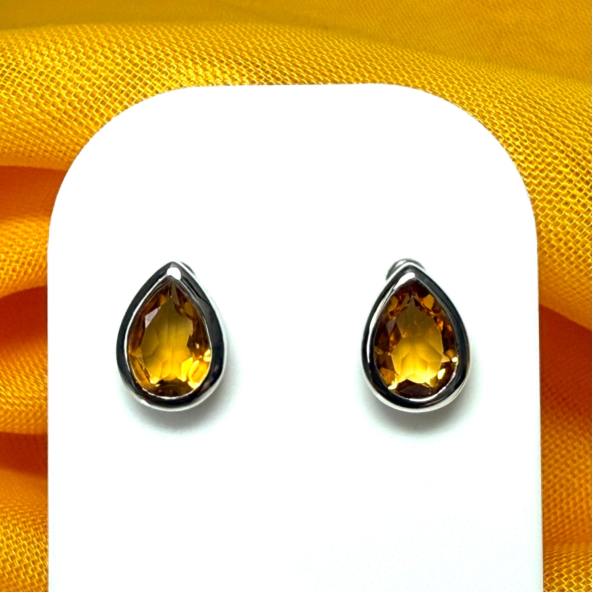 Real citrine earrings fancy stud swirl pear teardrop shape white gold