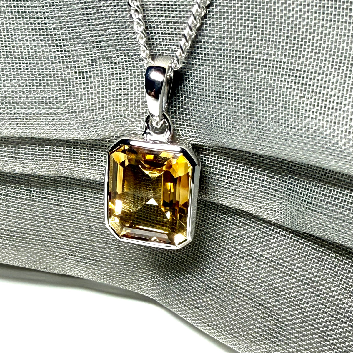 Real citrine necklace sterling silver rectangle shaped pendant