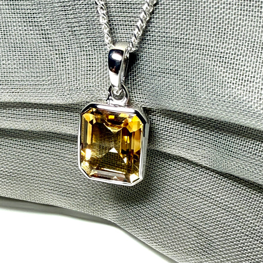 Real citrine necklace sterling silver rectangle shaped pendant