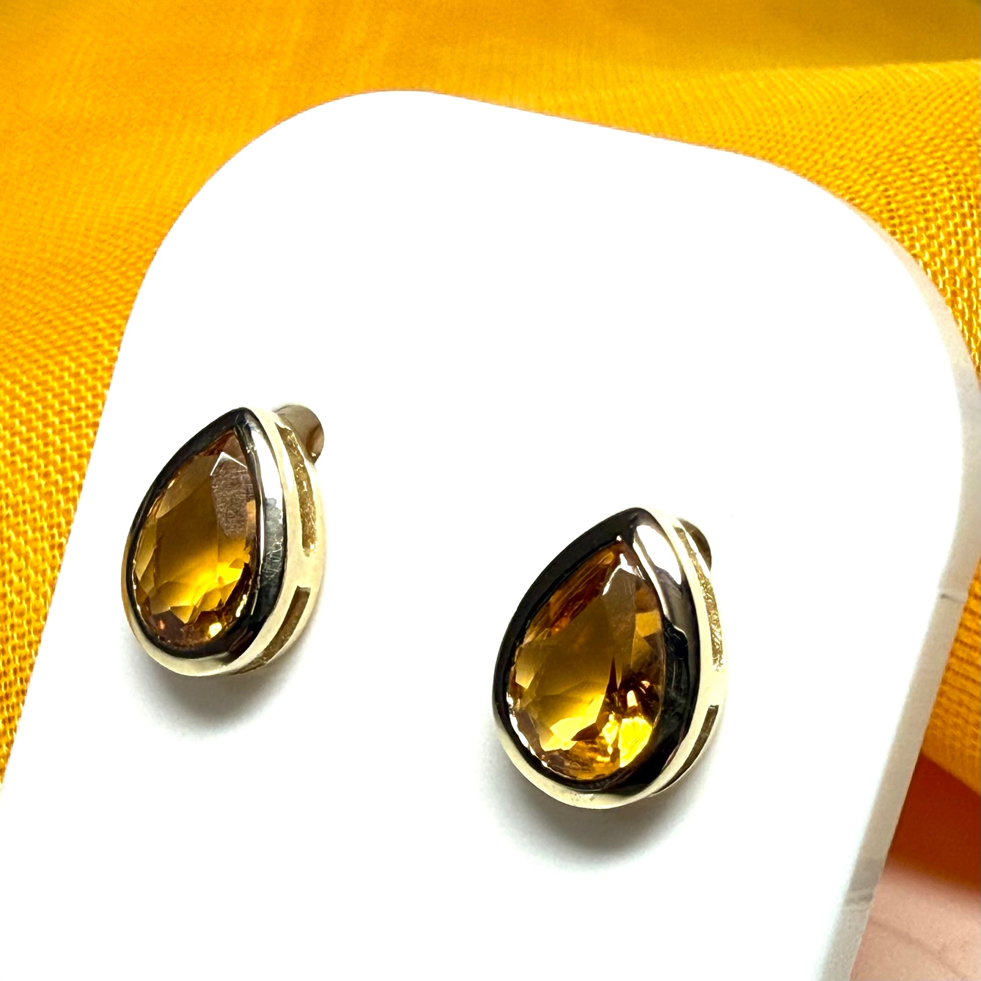 Real citrine stud earrings pear shaped yellow gold sterling silver teardrop