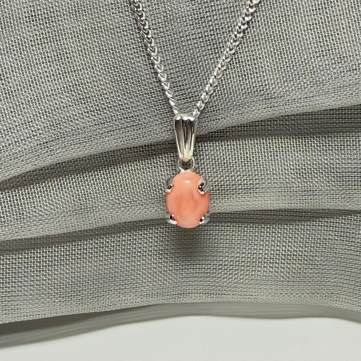 Real coral sterling silver oval necklace pendant