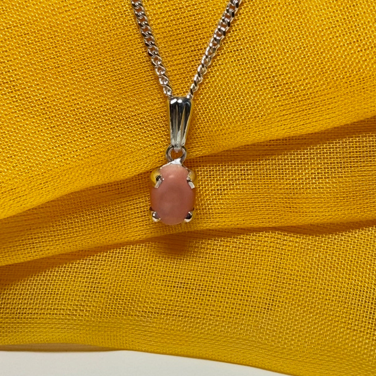 Real coral sterling silver oval pendant necklace with chain