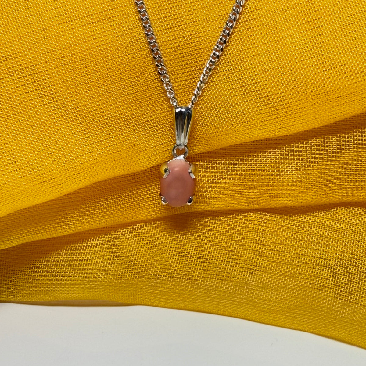 Real coral sterling silver oval pendant necklace with chain included