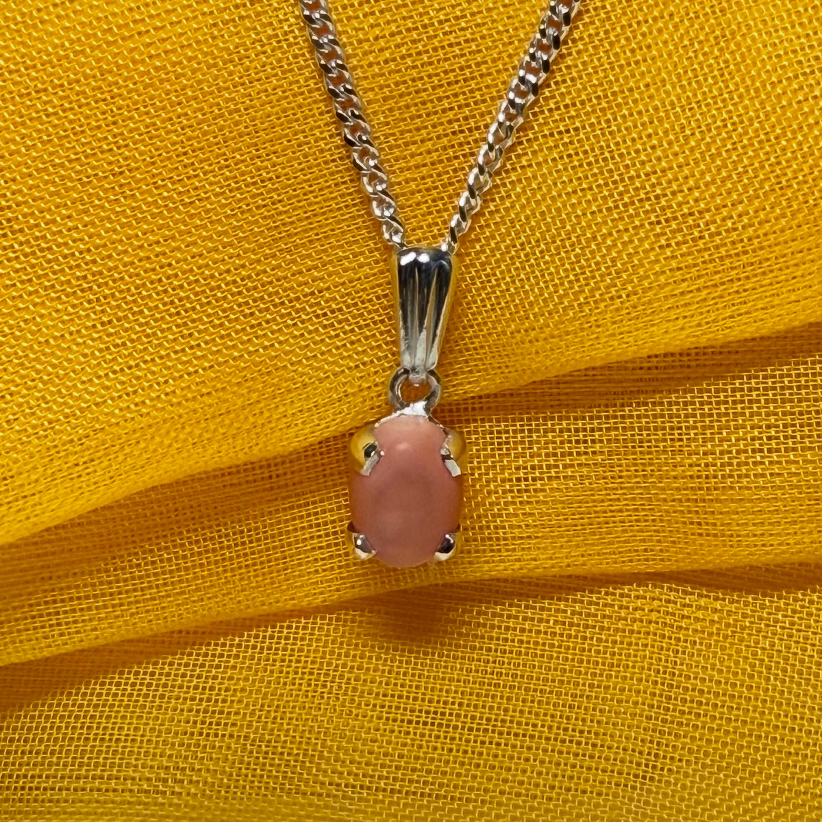 Real coral sterling silver oval pendant necklace