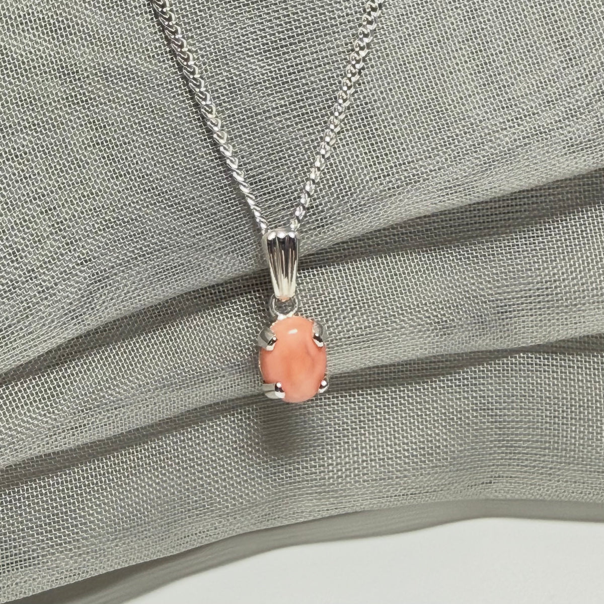 Real coral sterling silver oval necklace pendant
