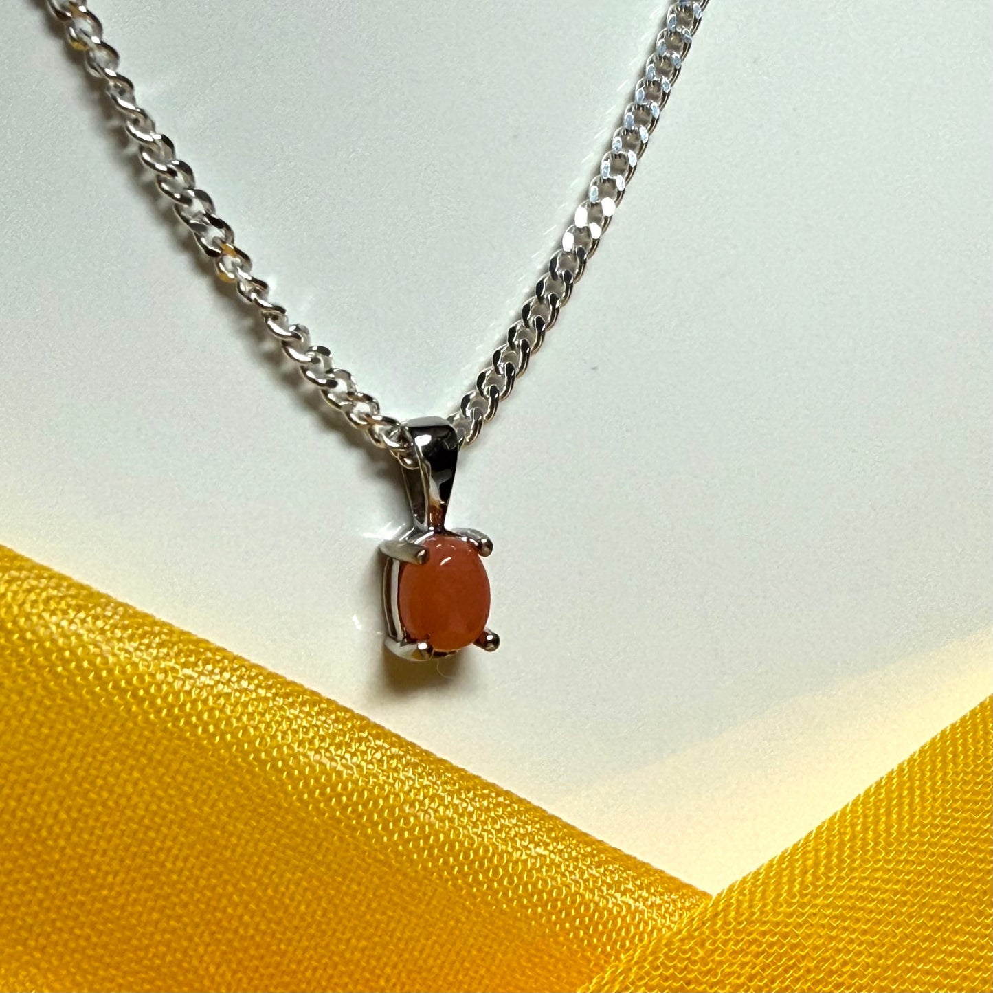 Real coral white gold oval necklace pendant