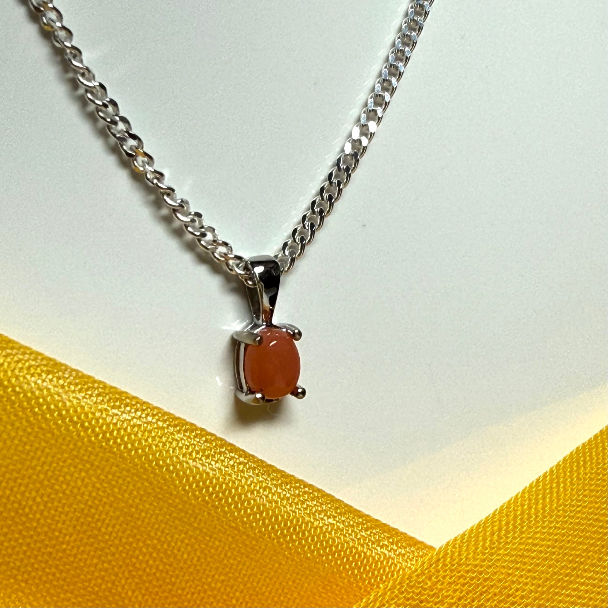 Real coral white gold oval necklace pendant