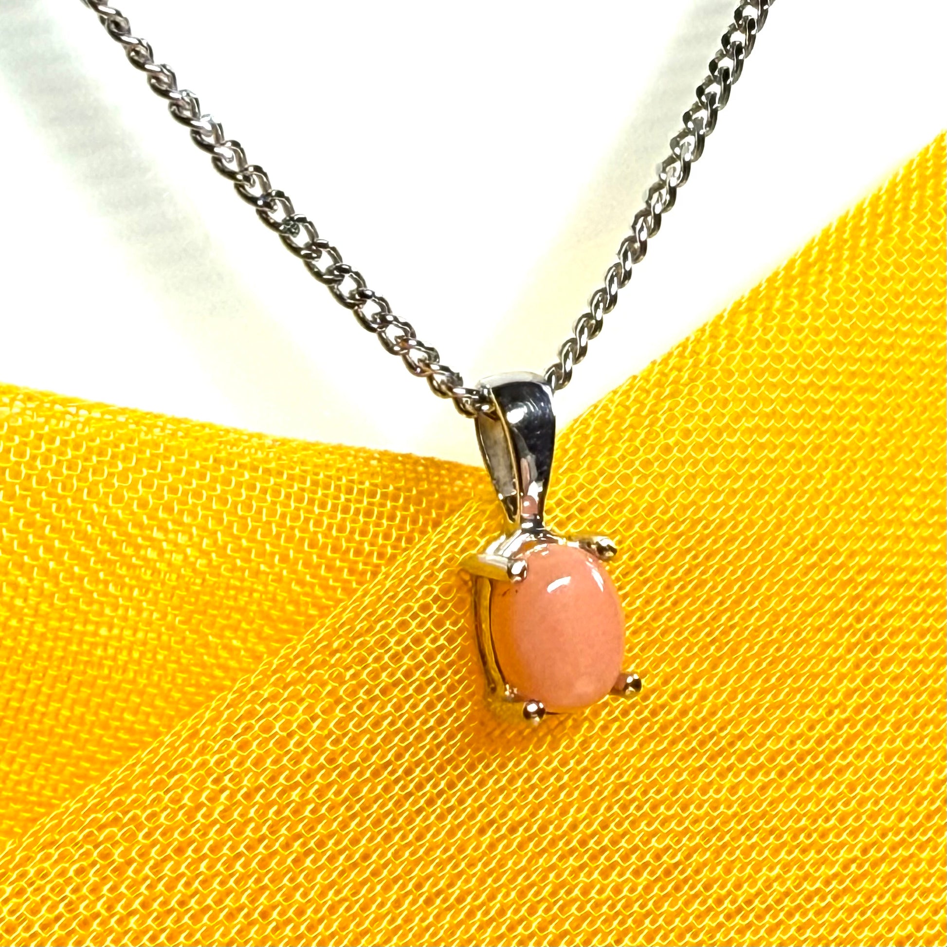 Real coral white gold oval necklace pendant oval shaped