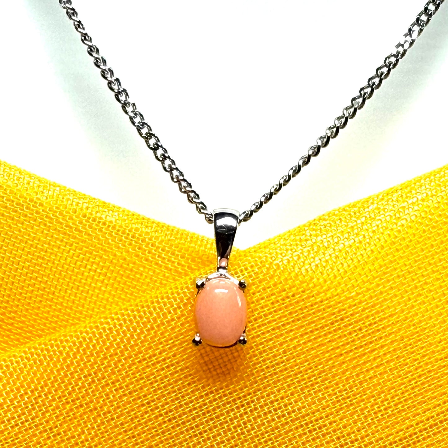 Real coral white gold oval necklace pendant oval shaped