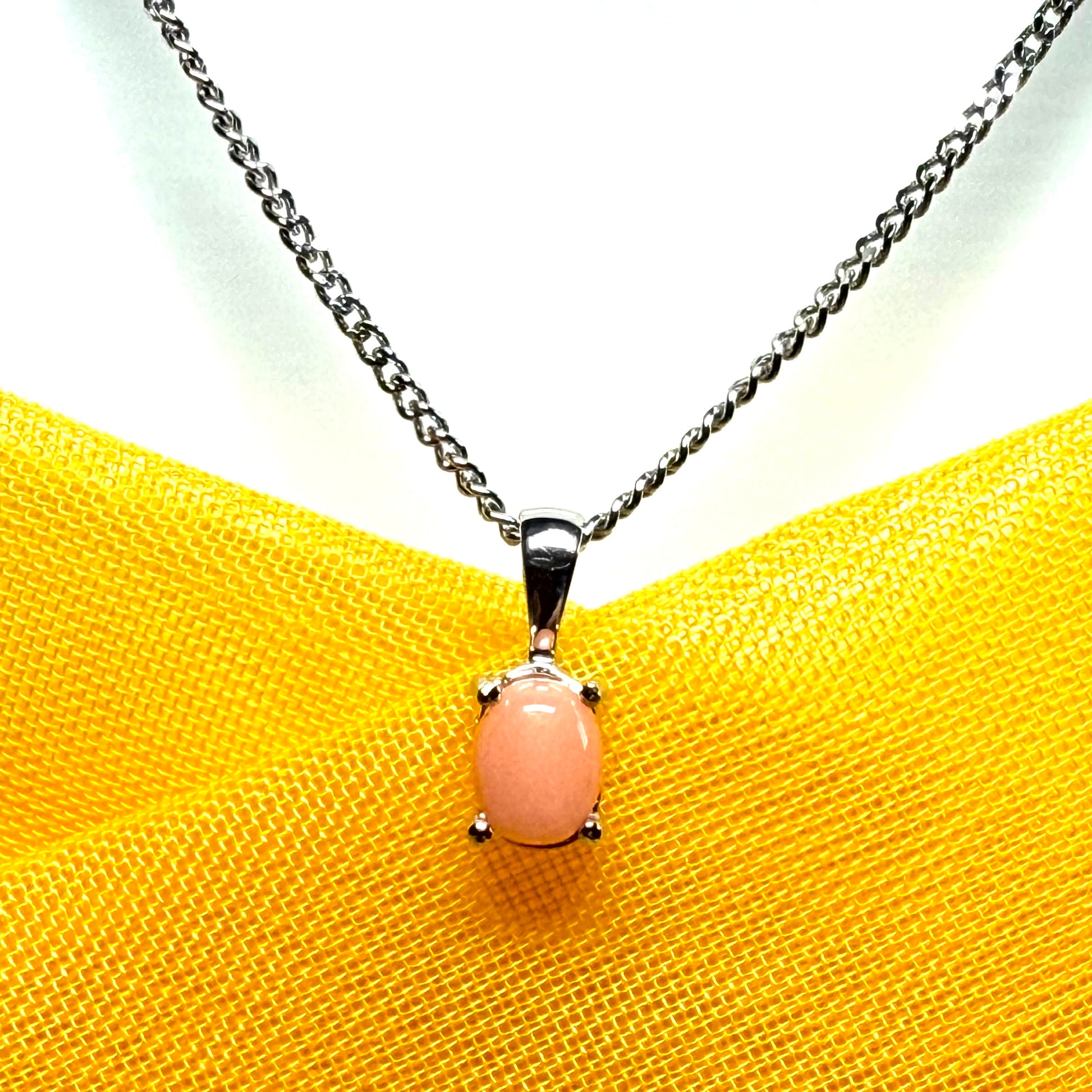 Real coral white gold oval necklace pendant oval shaped