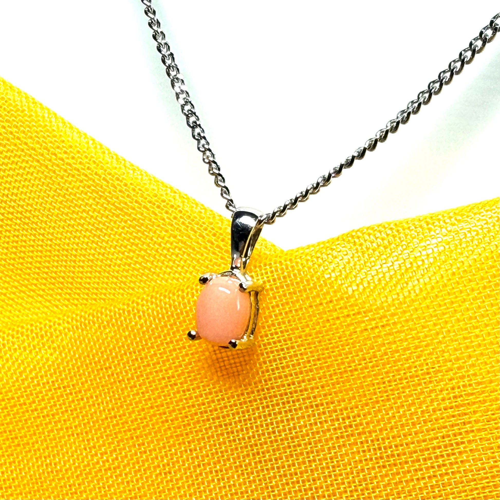 Real coral white gold oval necklace pendant oval shaped