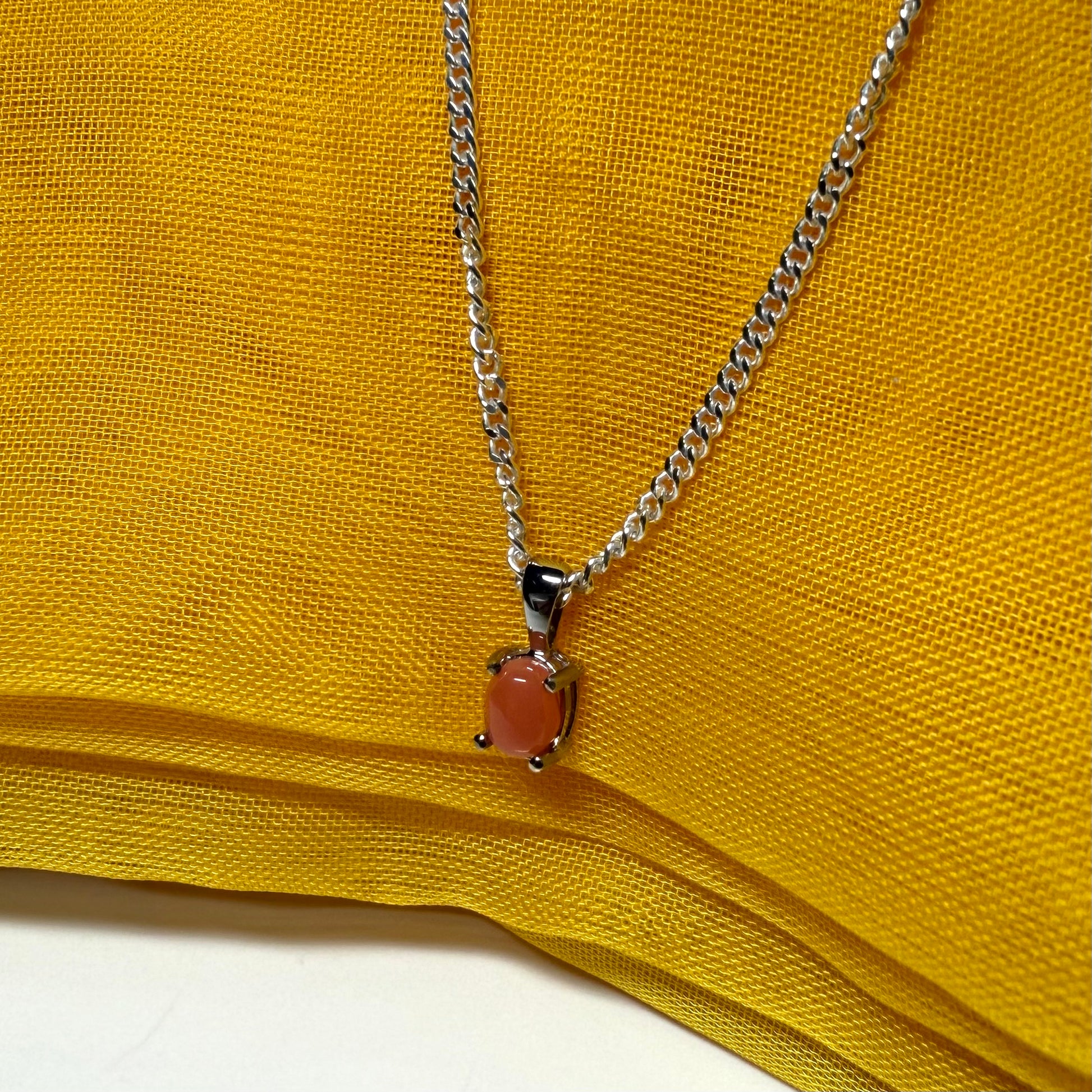 Real coral white gold oval necklace pendant with chain