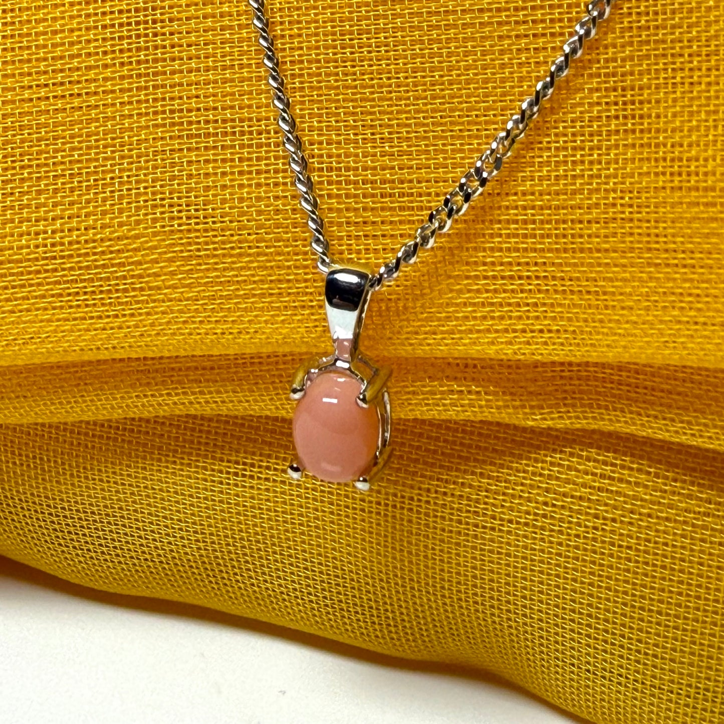 Real coral white gold oval necklace pendant oval shaped