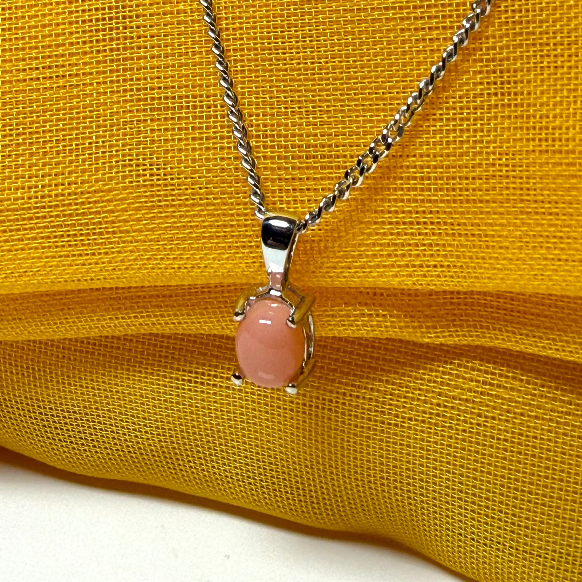 Real coral white gold oval necklace pendant oval shaped