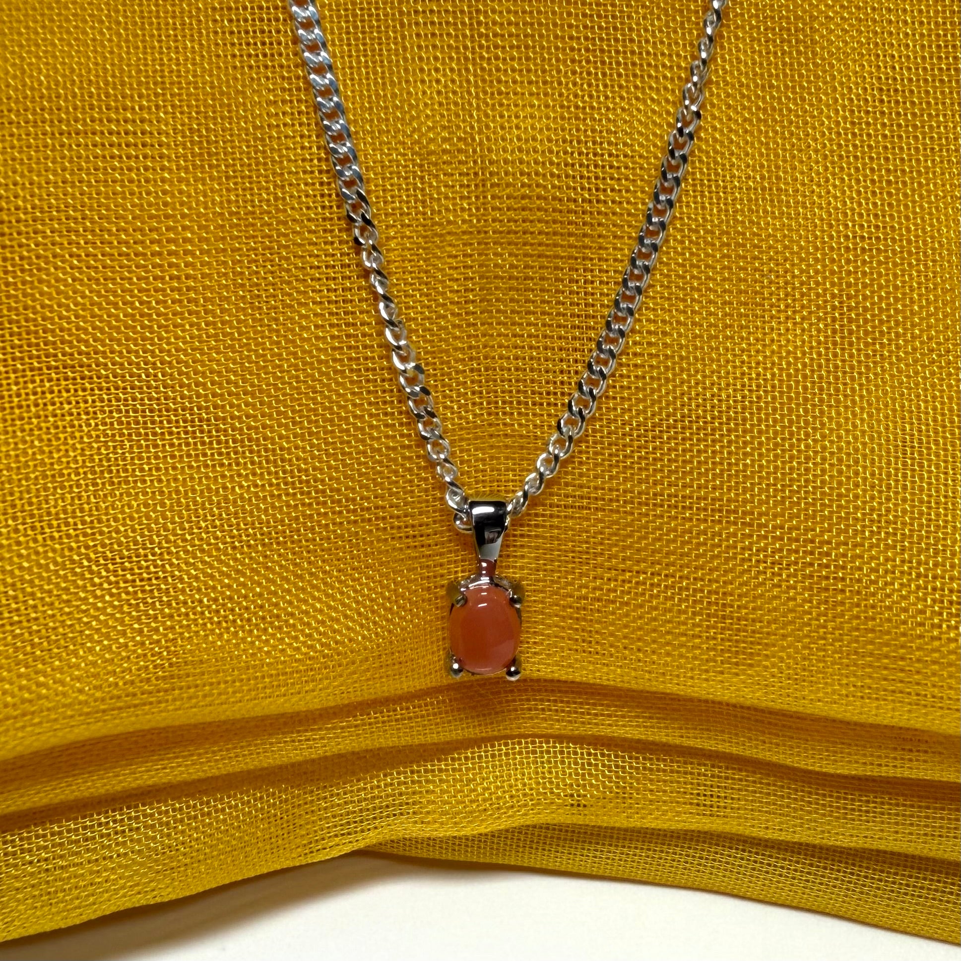 Real coral white gold oval necklace pendant with chain