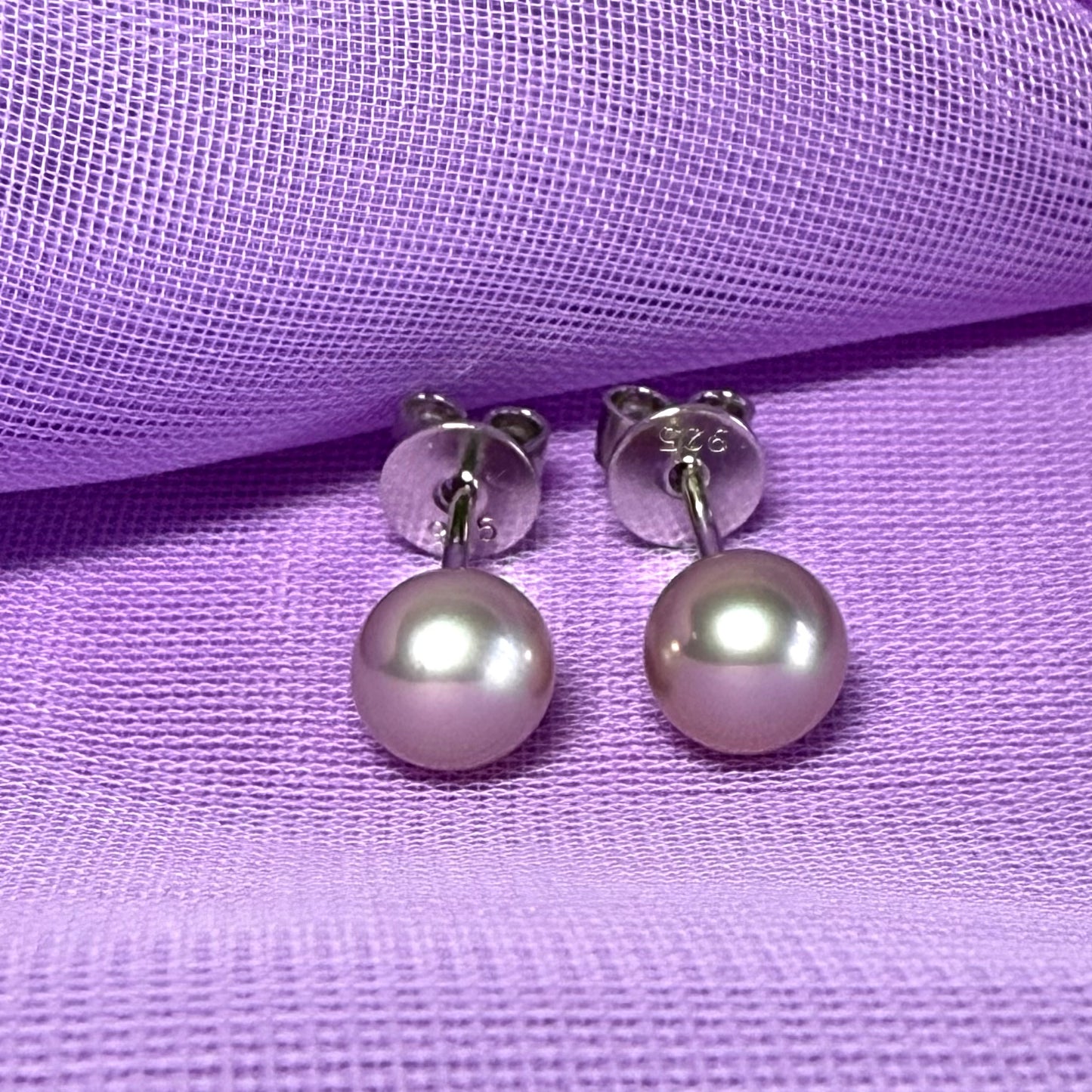 Real cultured freshwater light grey pearl earrings sterling silver 5.5 mm