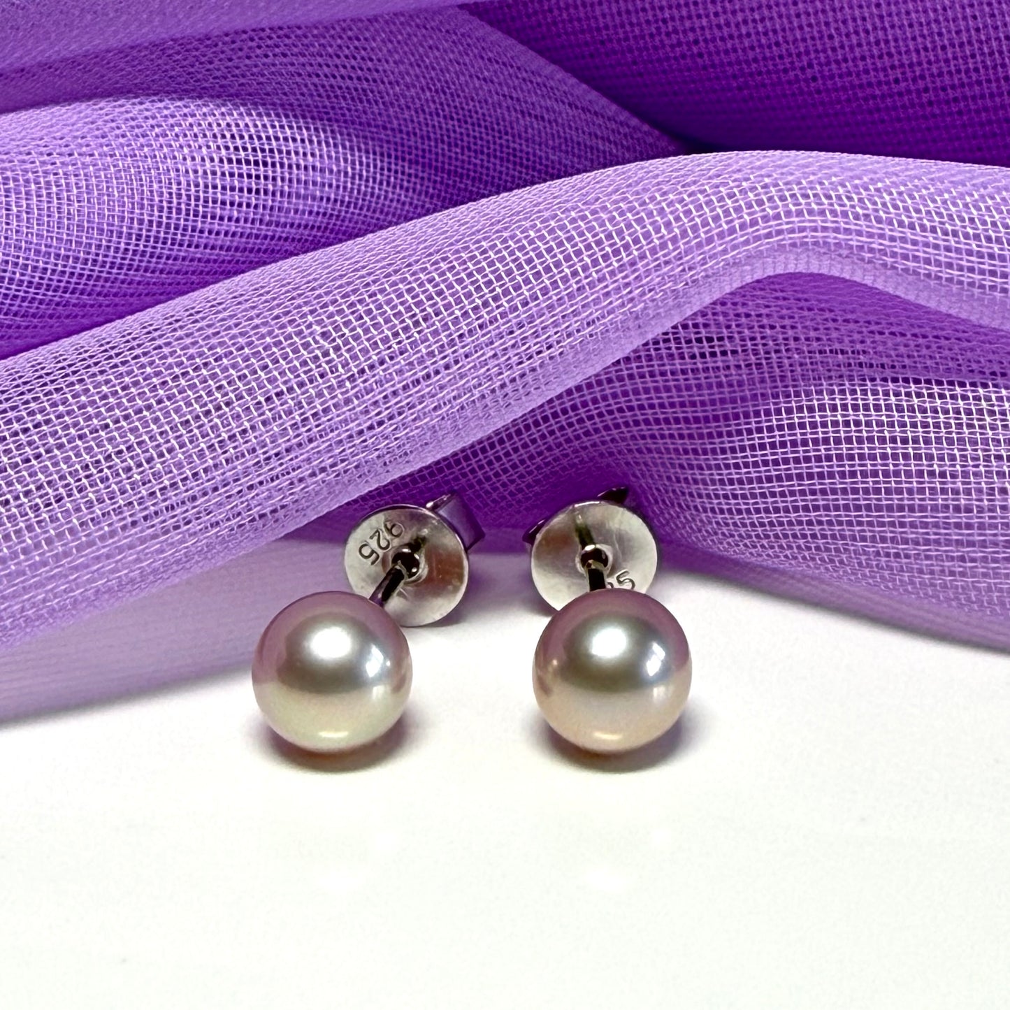 Real cultured freshwater light grey pearl earrings sterling silver 5.5 mm