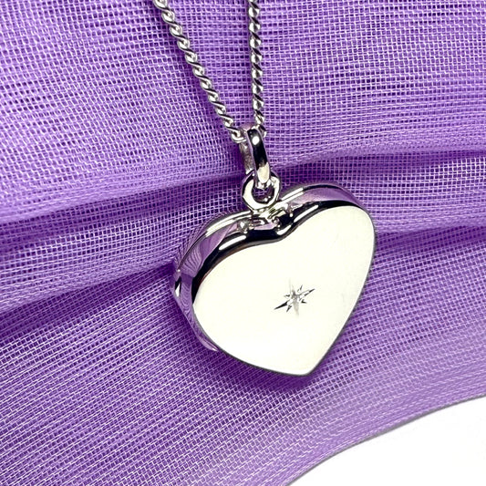 Real diamond heart shaped locket sterling silver including chain