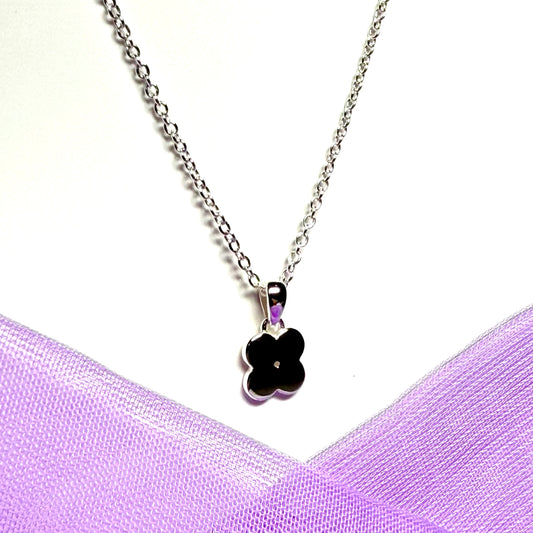 Real diamond ladies necklace disc flower petal shaped charm sparkling sterling silver