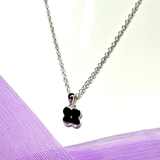 Real diamond ladies necklace disc flower petal shaped charm sparkling sterling silver