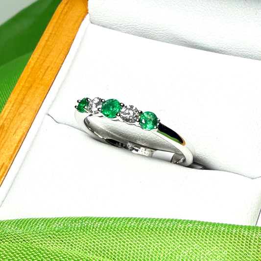 Real emerald diamond white gold eternity ring claw setting
