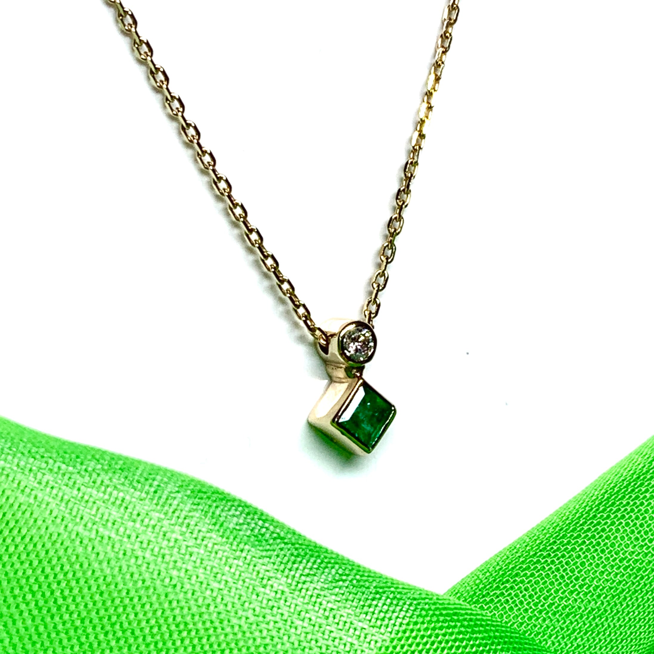 Real emerald necklace with diamond yellow gold green pendant Sarah Beth Jewellers