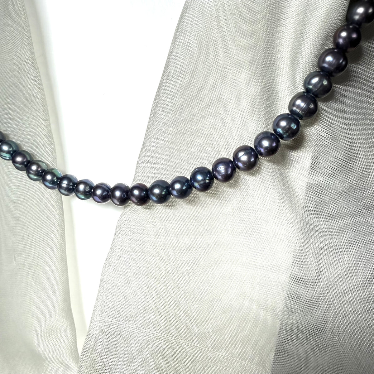 Real freshwater cultured pearl single row necklace black grey uniform 7 mm round pearls