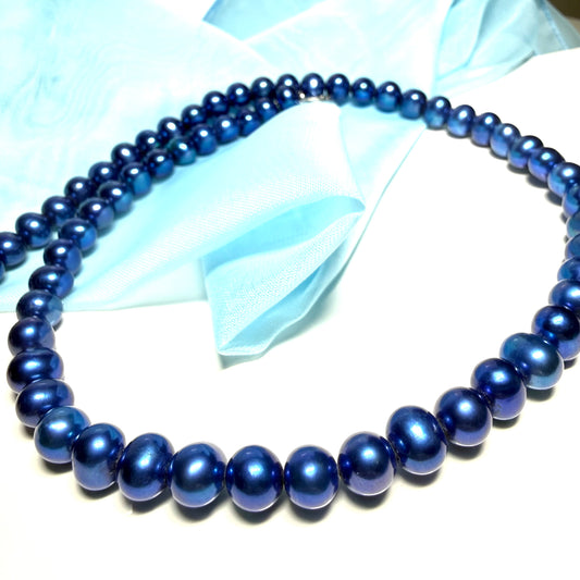 Real freshwater cultured pearl single row necklace blue uniform 7 mm round pearls