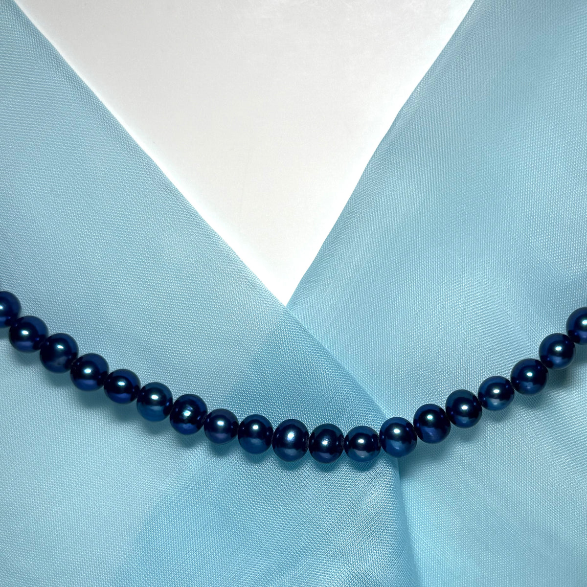 Real freshwater cultured pearl single row necklace blue uniform 7 mm round pearls