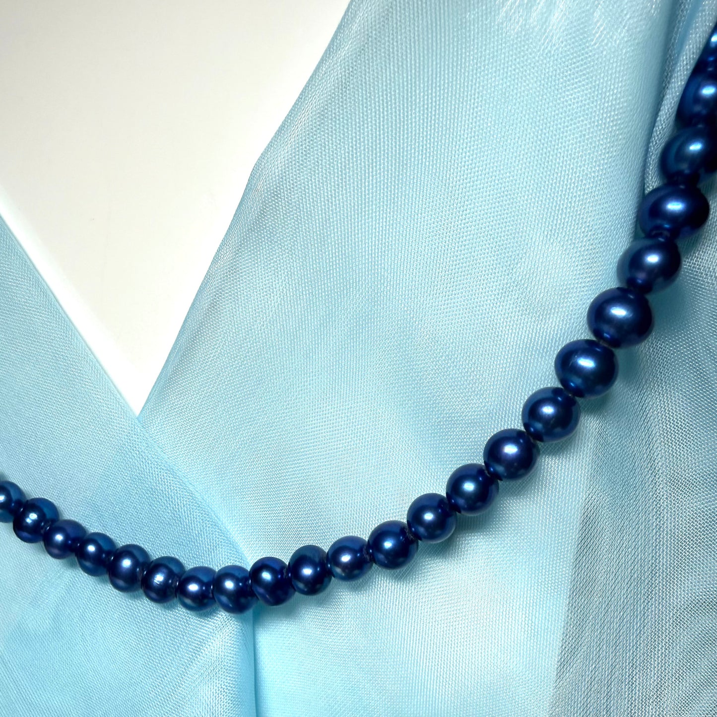 Real freshwater cultured pearl single row necklace blue uniform 7 mm round pearls
