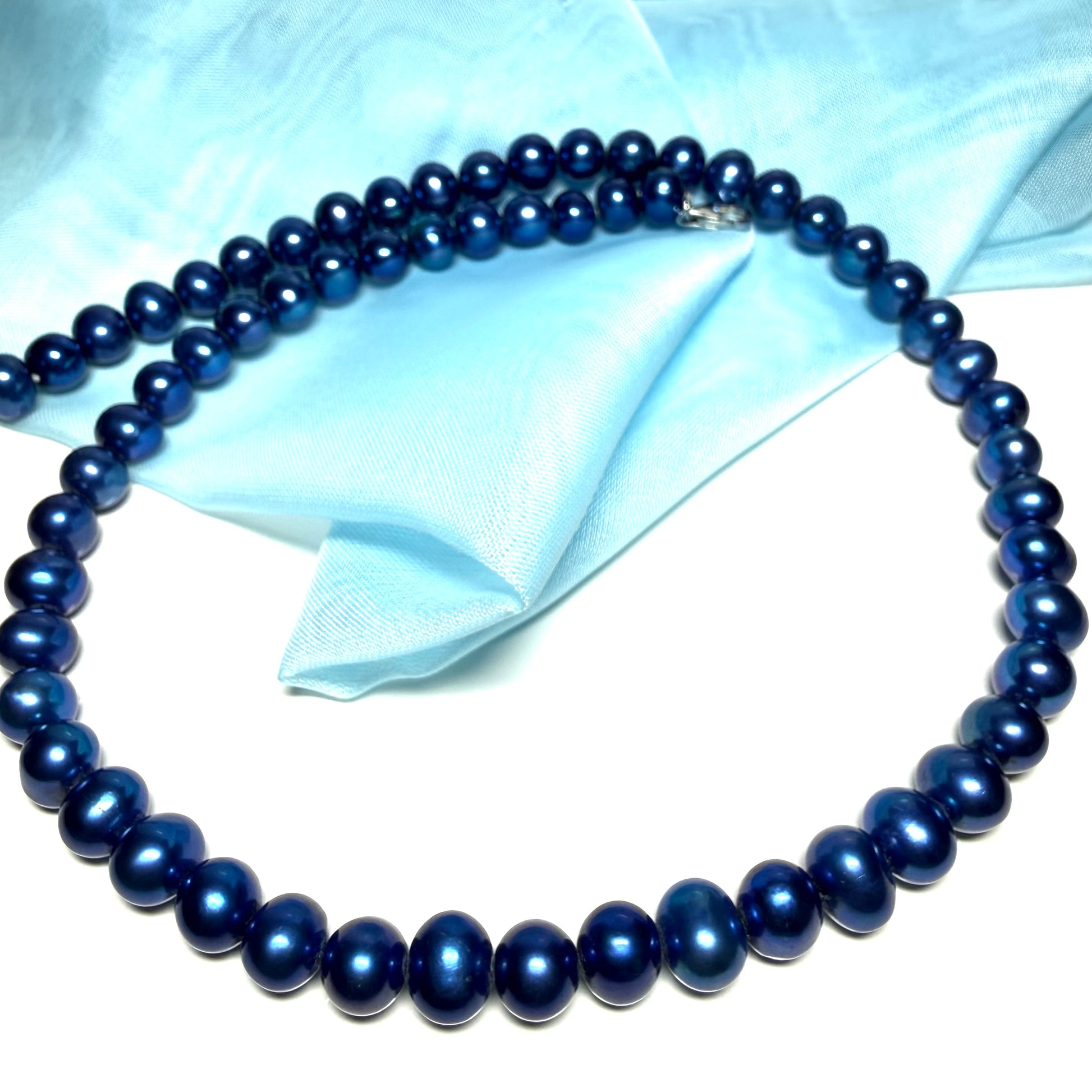 Real freshwater cultured pearl single row necklace blue uniform 7 mm round pearls