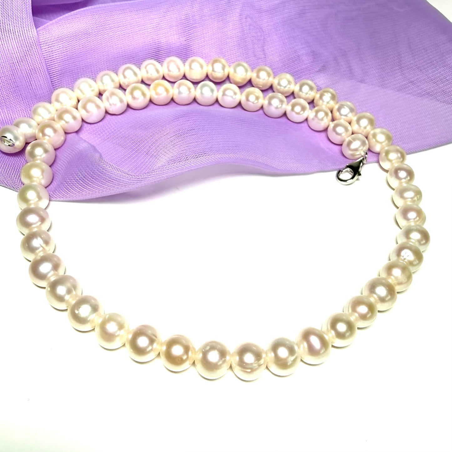 Real freshwater cultured pearl single row necklace uniform 7 mm round pearls