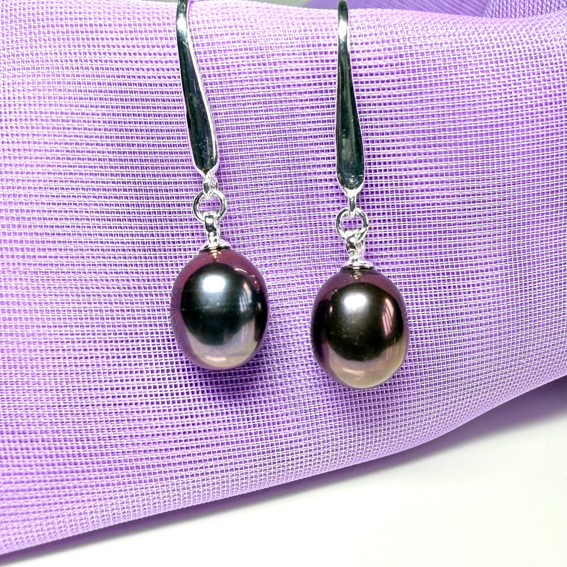 Real freshwater grey black pearl dropped earrings sterling silver