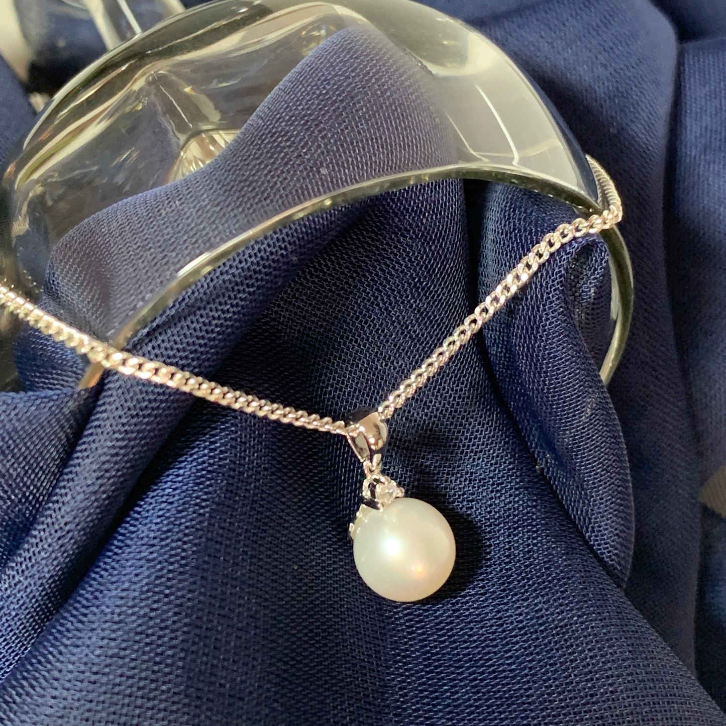 Real freshwater pearl and cubic zirconia necklace pendant