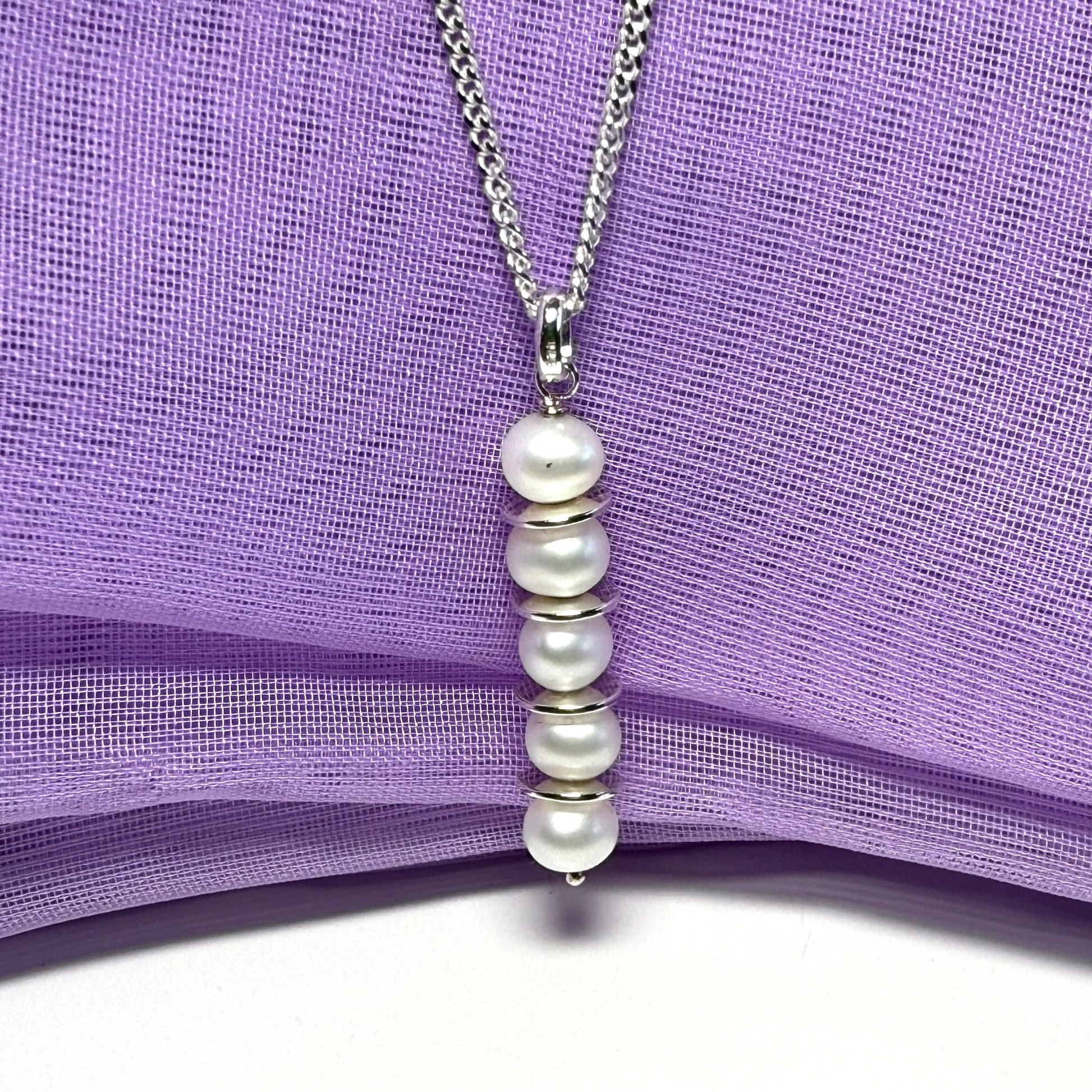 Real freshwater pearl necklace round long pendant sterling silver with chain