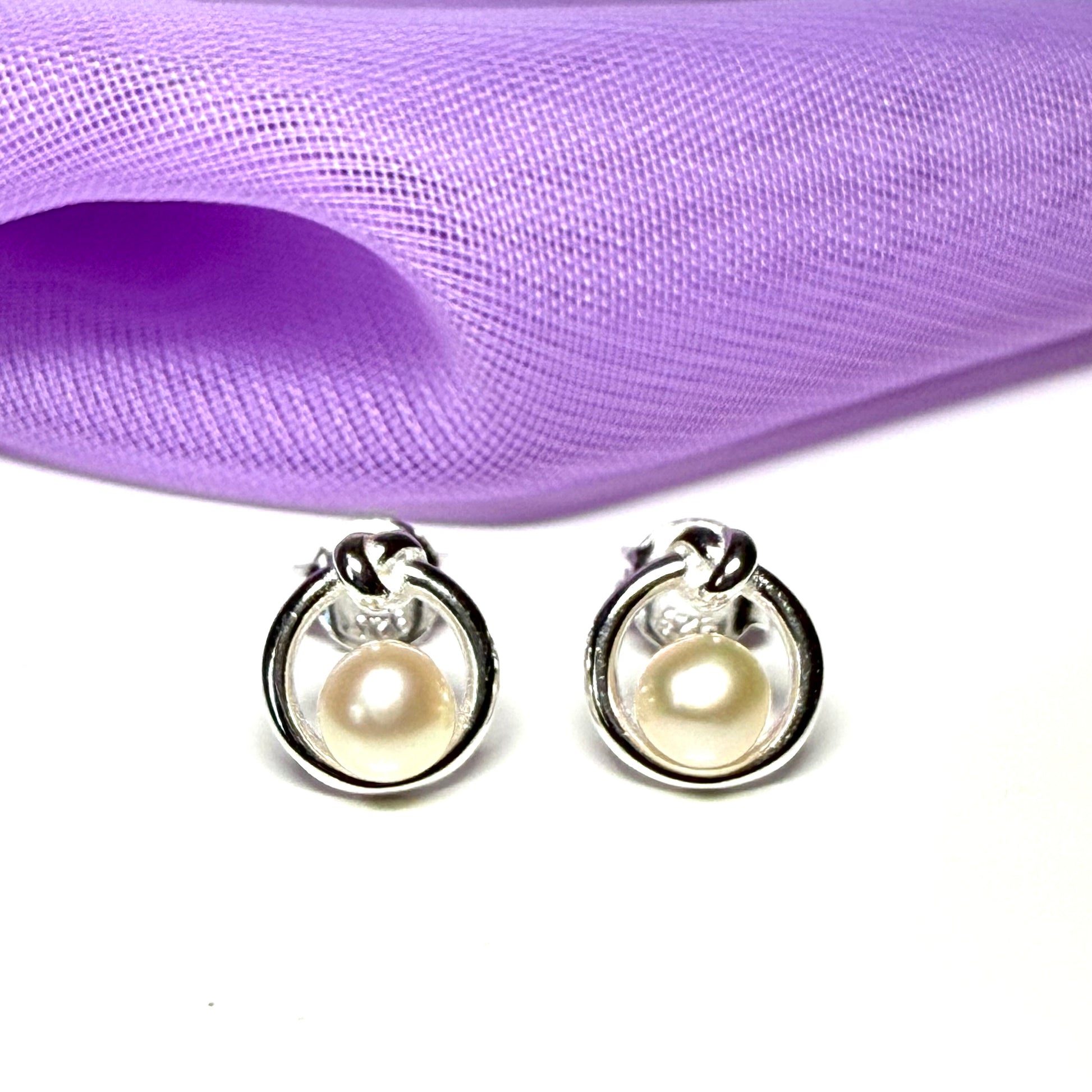 Real freshwater round knot circle sterling silver stud earrings
