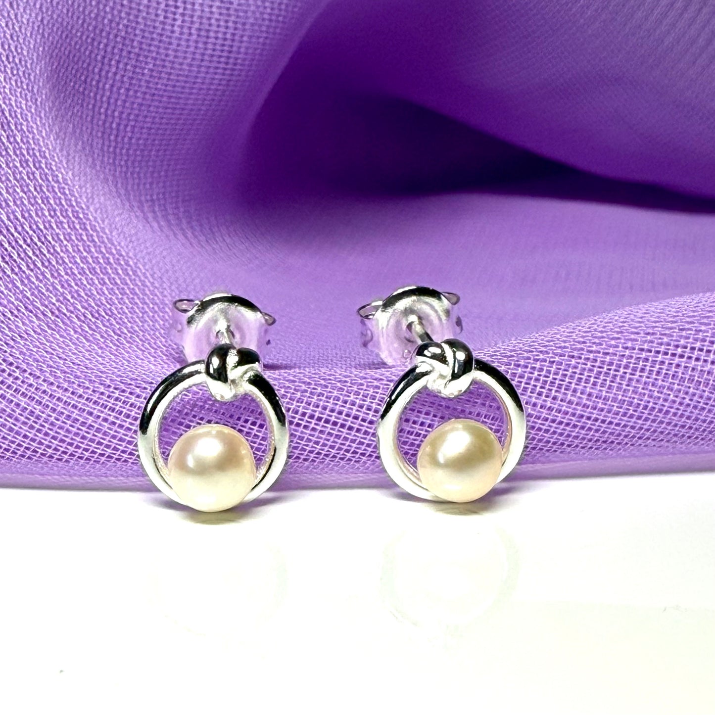 Real freshwater round knot circle sterling silver stud earrings