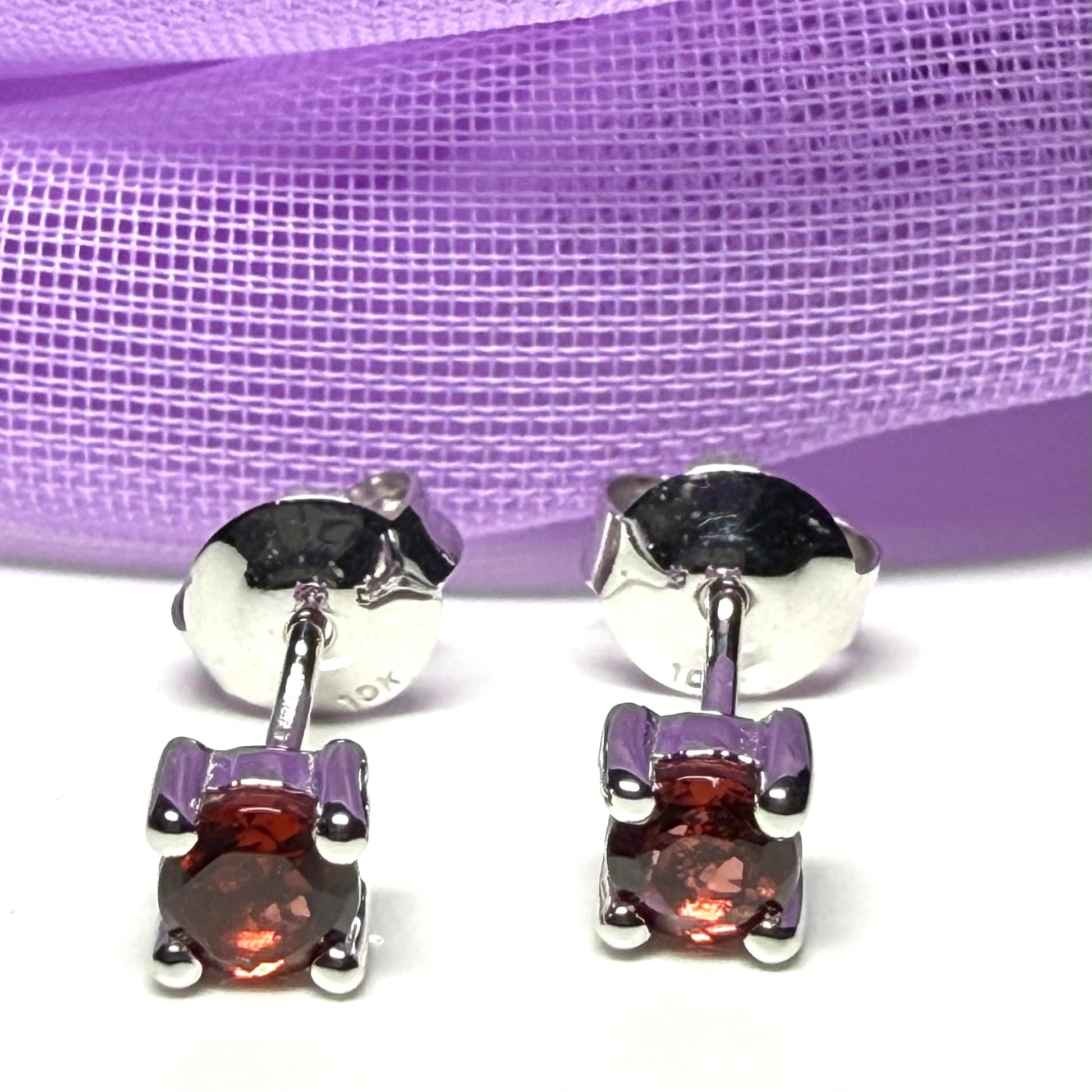 Real garnet earrings round white gold stud, simply beautiful