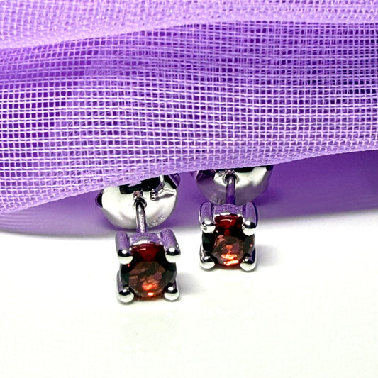 Real garnet earrings round white gold stud, simply beautiful
