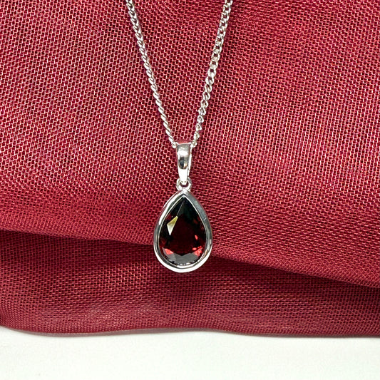 Real garnet necklace pear shaped white gold teardrop pendant