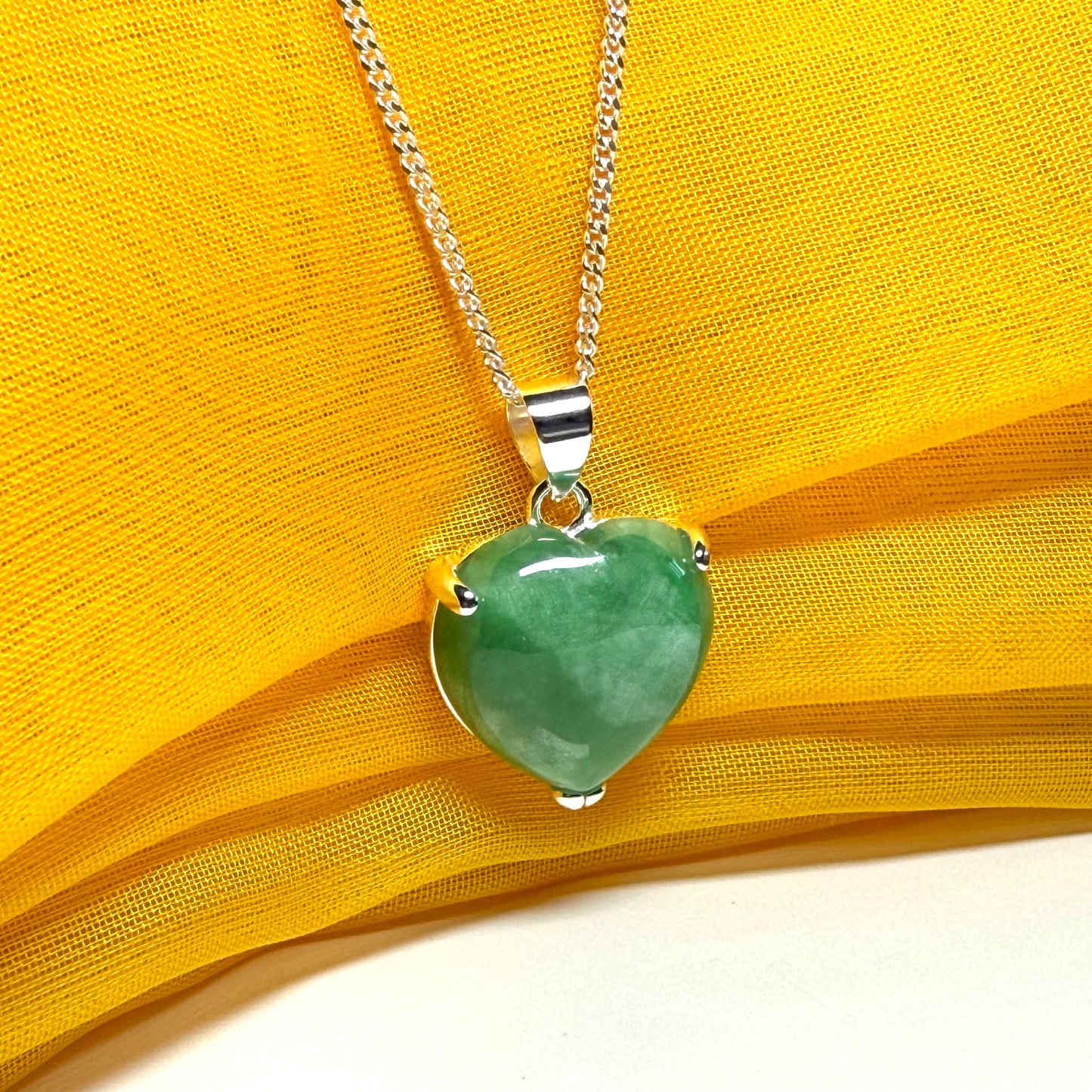 Real green heart shaped jade necklace