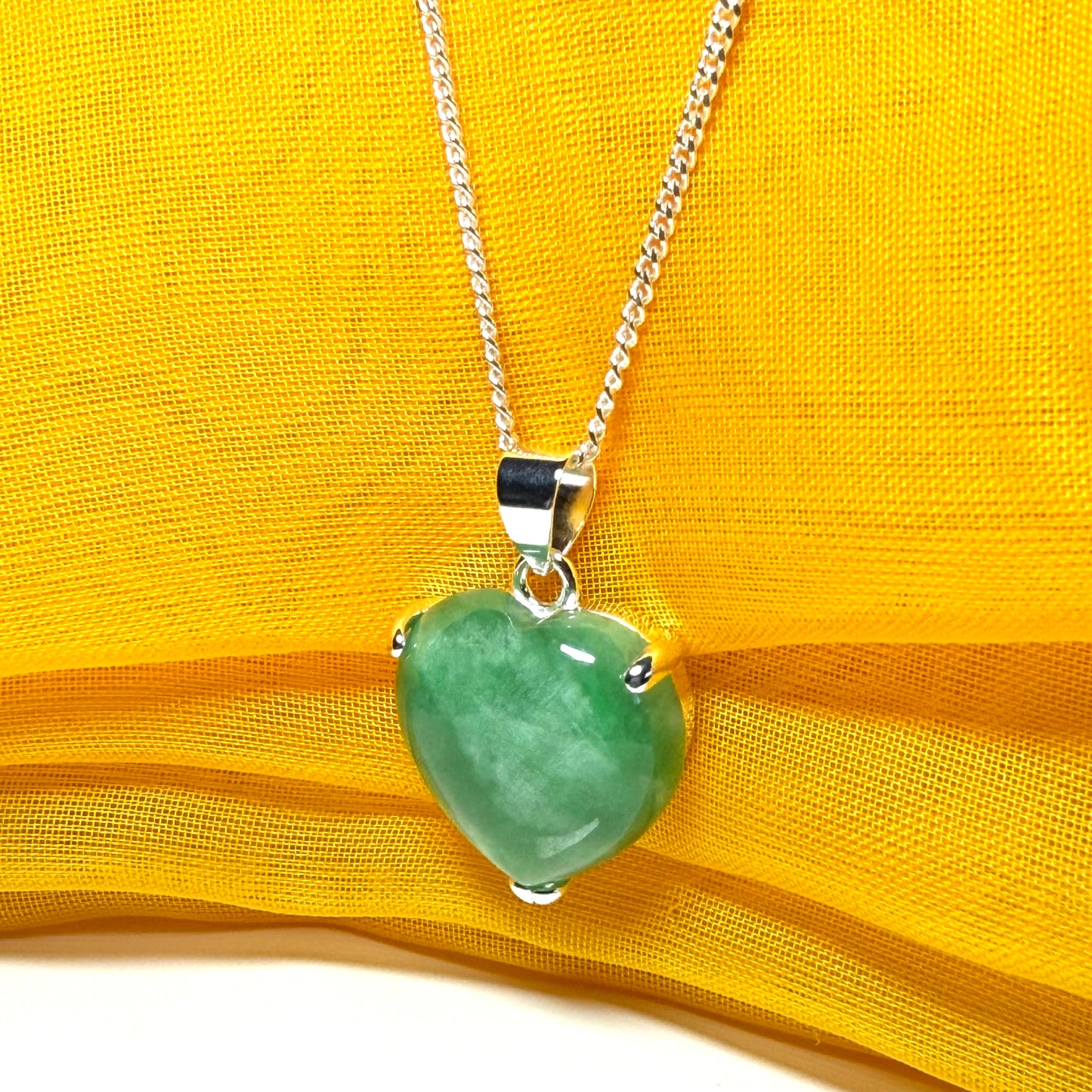 Real green heart shaped jade necklace