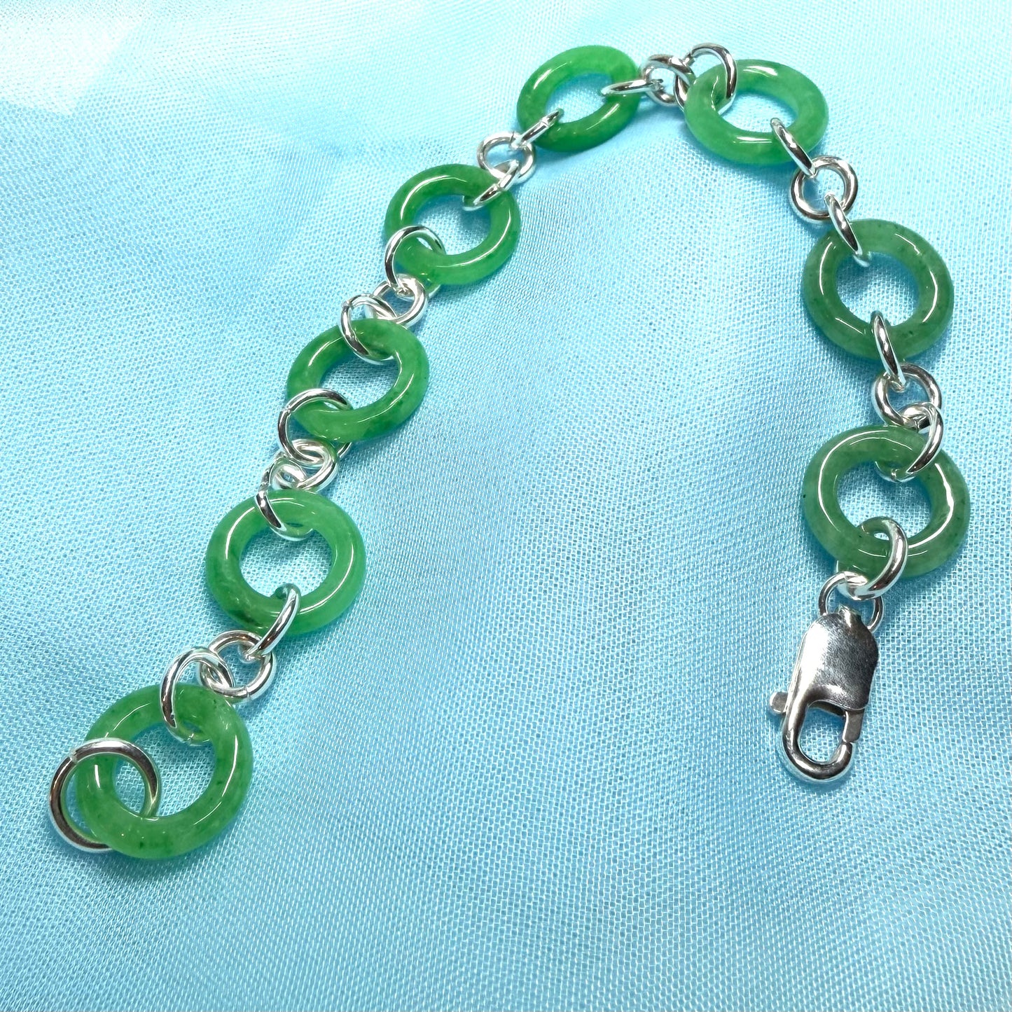 Real green jade bracelet sterling silver round circle design