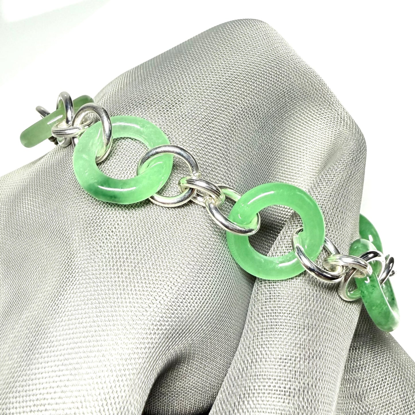 Real green jade bracelet sterling silver round circle designed