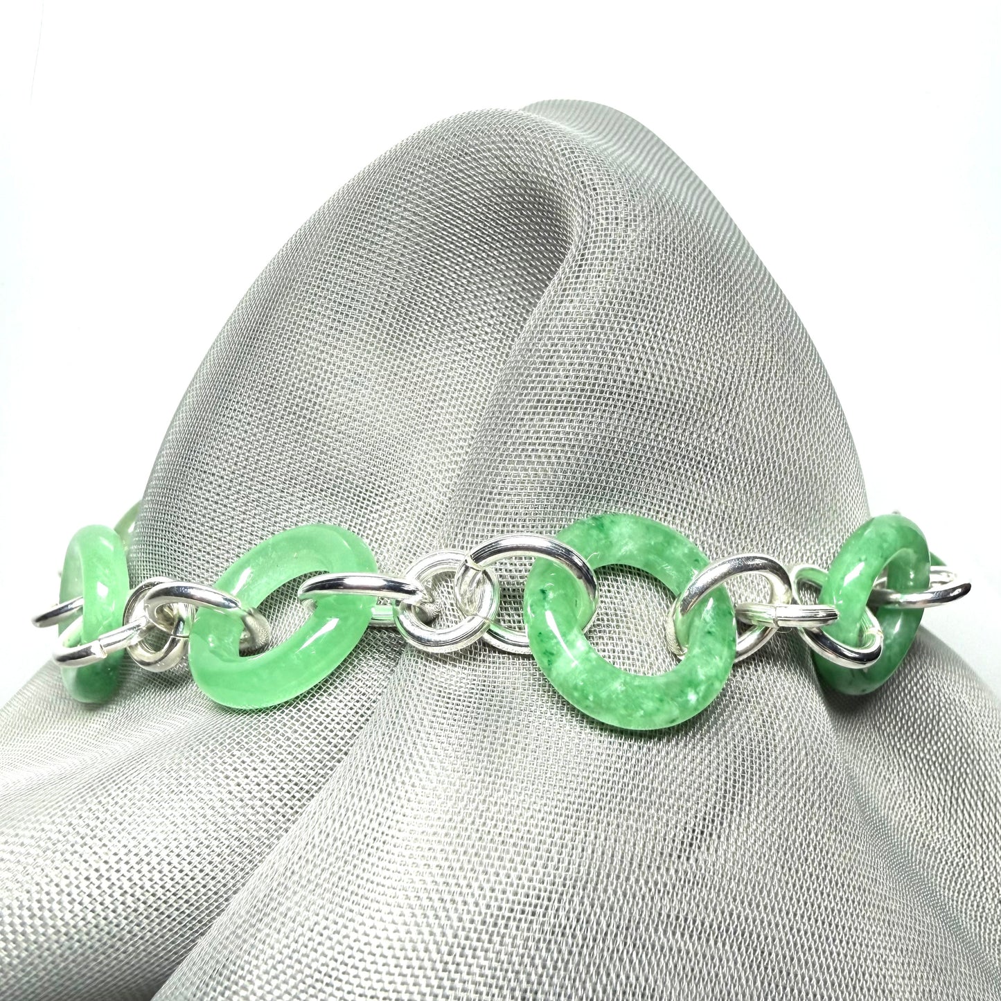 Real green jade bracelet sterling silver round circle designed
