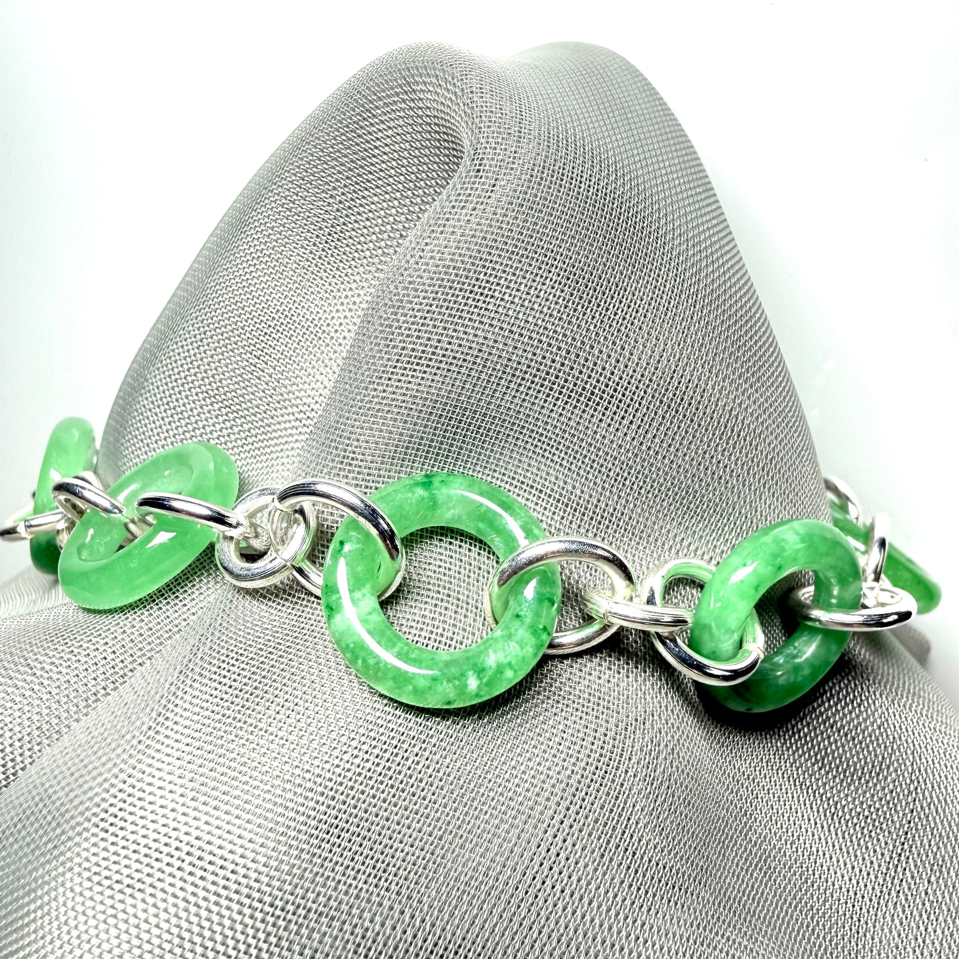 Real green jade bracelet sterling silver round circle designed