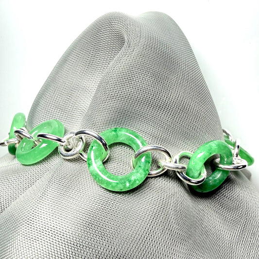 Real green jade bracelet sterling silver round circle designed